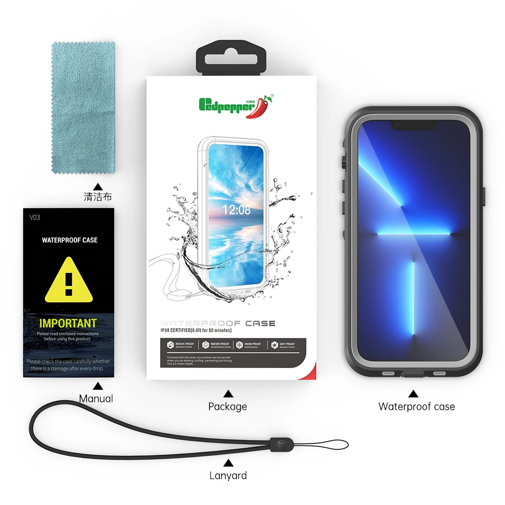 Redpepper IP68 Waterproof Case For iPhone 13 12 11 14 Pro Max X Max XR 12 13 Mini Underwater 3m Water Proof Shockproof Hard Case