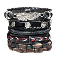 kirykle vintage multiple charm bracelets set for men woman fashion wristbands leaf leather bracelet bangles 2020 party jewelry