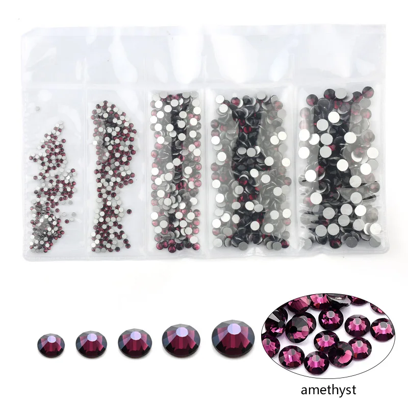 amethyst Новинка разные размеры: SS4 SS6 SS12 SS16 SS20 красочные 1440 шт. 3D не исправленный для искусства ногтя Flatback Стразы для украшения для одежды - Цвет: amethyst