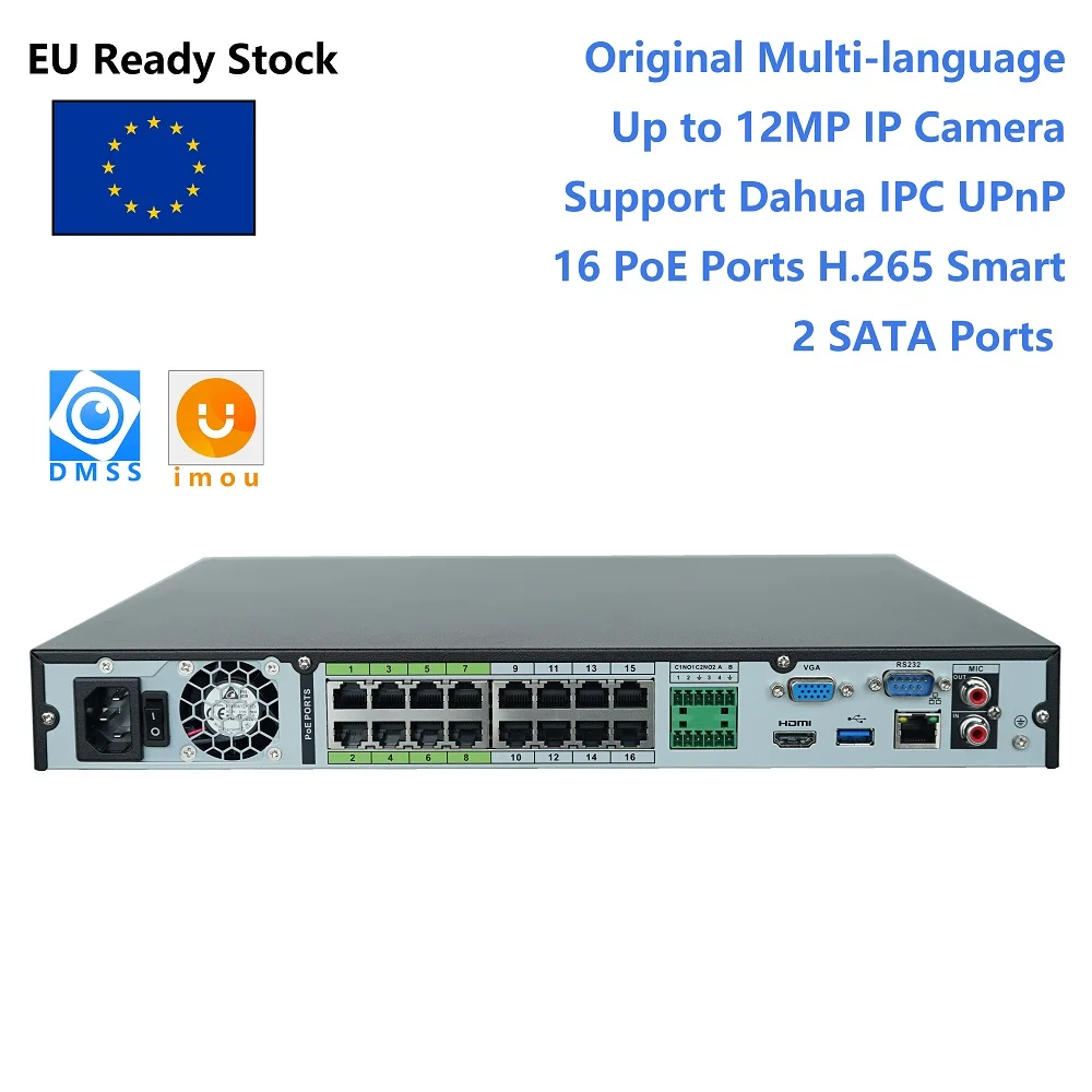 Оригинальный Сетевой видеорегистратор Dahua 16/32 канала 1U 16PoE 4K и H.265