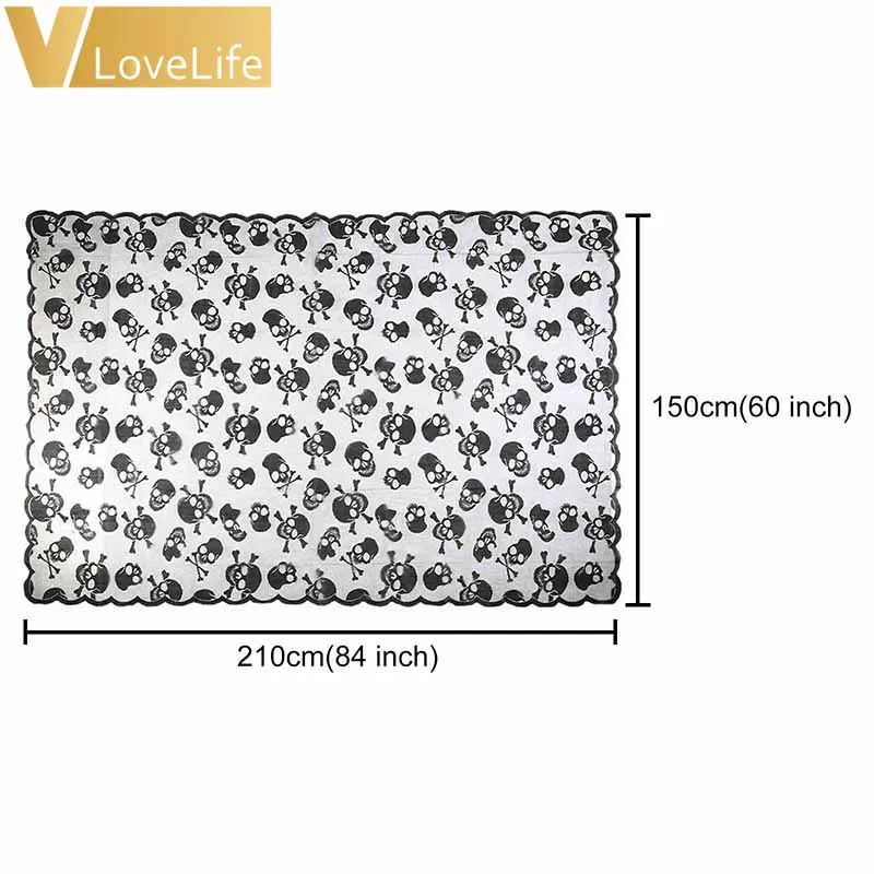 Прямоугольная Черная кружевная скатерть в виде черепа и костей на Хэллоуин