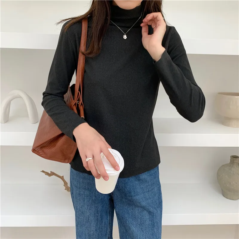 

Black Mock-Neck plus Houde Pile Base Shirt Female Autumn and Winter Slim Fit Explicit T-shirt Plus Velvet Inner Wear Blouse