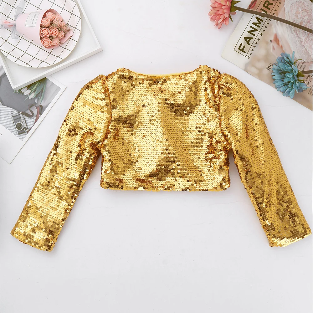 ChicTry/детский блейзер с блестками и длинными рукавами для девочек Болеро бальный