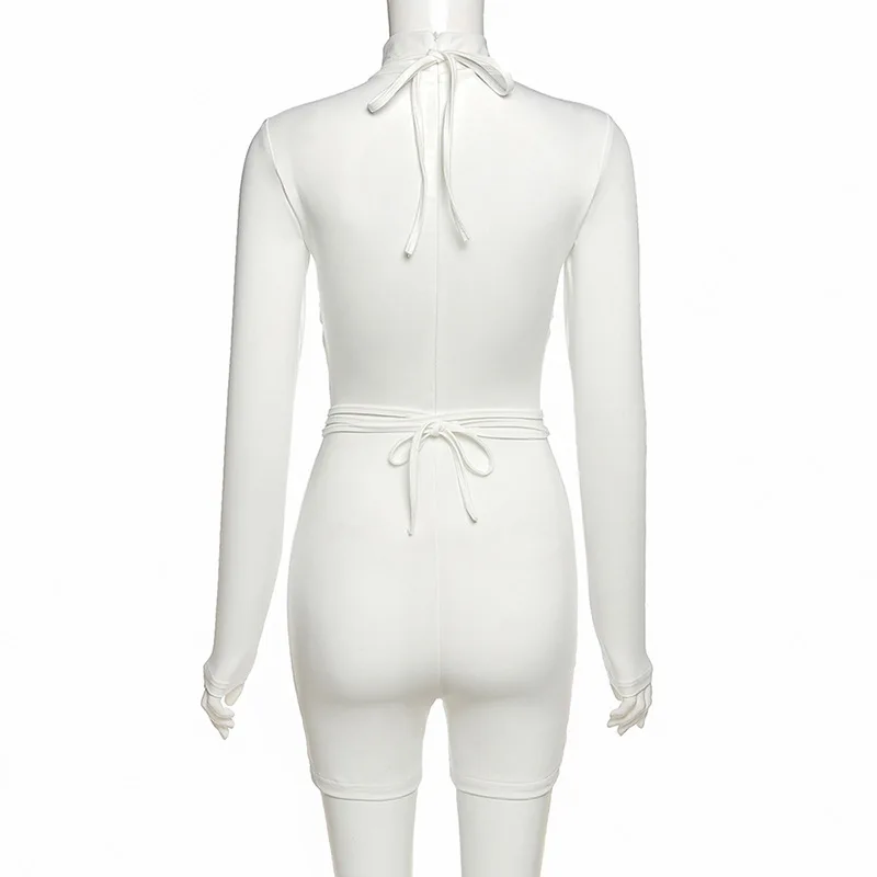 

NCLAGEN Solid Skinny Bandage Hollow Out 2 Pieces Set Women Bodycon Playsuit + Active Clubwear Strap Bra Female Sporty Set