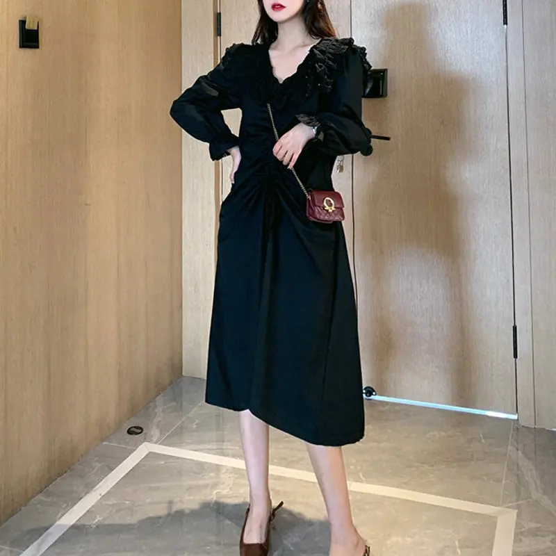 RealShe женское платье миди Vestidos Питер Пэн воротник с буфами рукав оборки