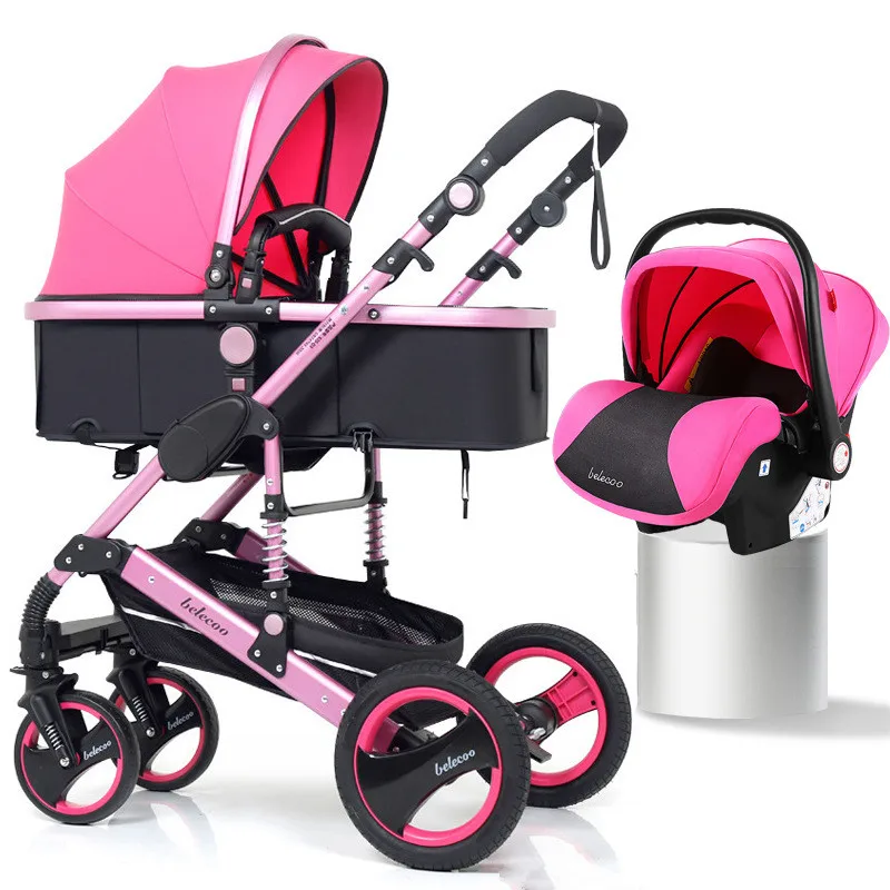 High Landscape Baby Stroller 3 in 1 Portable Luxury with Car Seat Hot Mom Pink Travel Pram 8 Free Gifts | Мать и ребенок