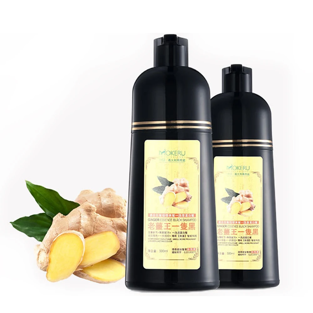 

500ml Fast Black Hair Shampoo Organic Natural Ginger Hair Dye Plant Essence Permanent Black Hair Color Dye Shampoo For Women Men