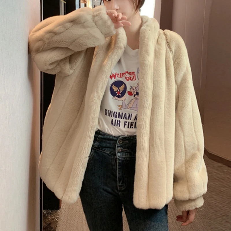 Женское длинное пальто из искусственного меха свободное плотное теплое