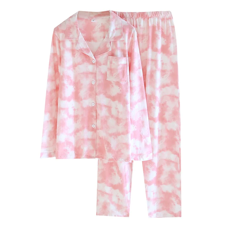 

Nightwear Casual 2PCS Pajamas Suit Spring New Homewear Intimate Lingerie Casual Long Sleeve Sleep Set Button-down Sleepwear