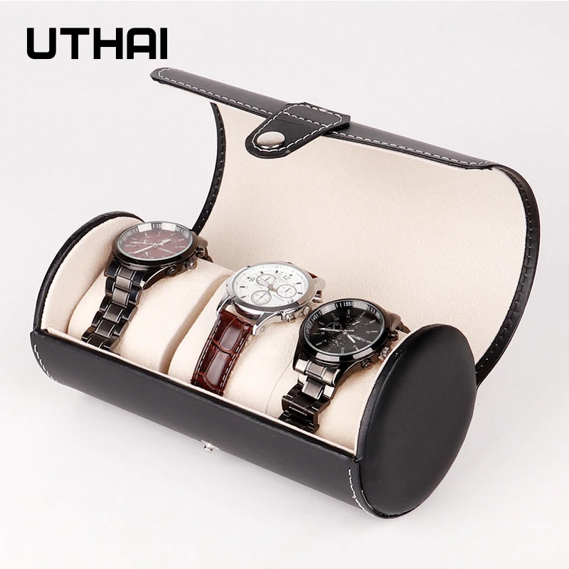 UTHAI U02 коробка для часов из искусственной кожи 3 битная цилиндрическая