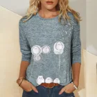 С принтом одуванчиков футболки для женщин летом прохладно топы свободного кроя на каждый день; Длинный рукав; Уплотенный Bluzas Femeninas таллас Грандес уличная футболка