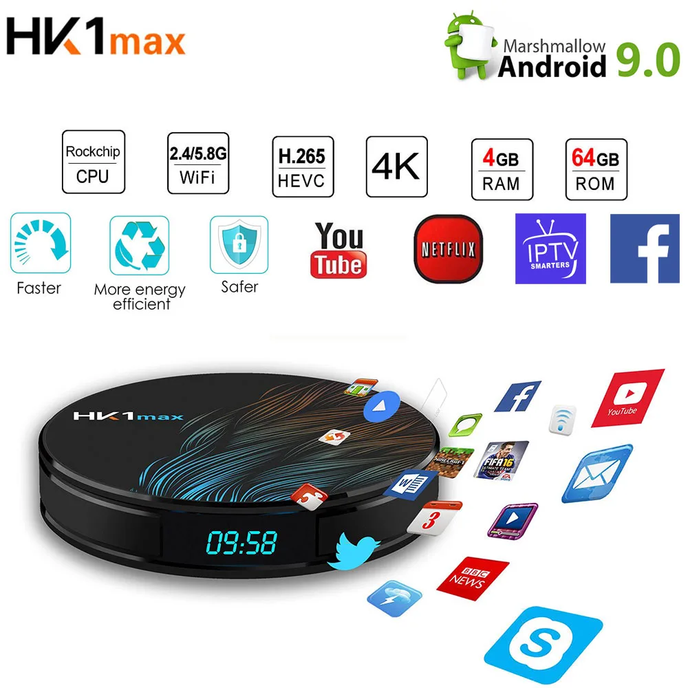 Android 9 0 Smart tv Box HK1 Max Rk3318 4K HD 5G Wifi USB 3 BT4.0 3D телеприставка для Netflix YouTube SSIP Smarters