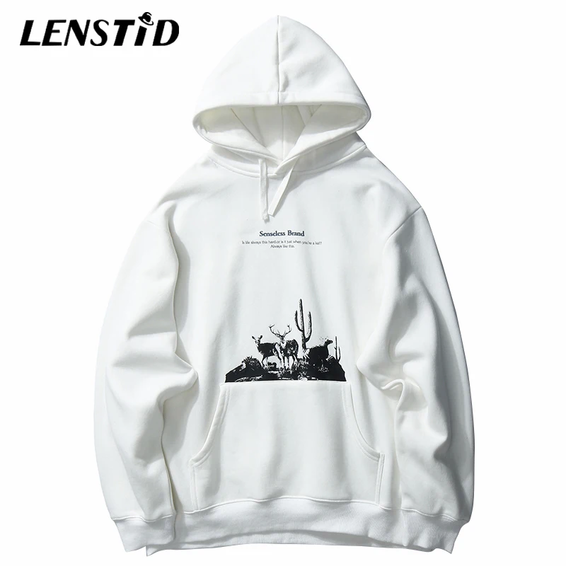 LENSTID мужской зимний флисовый пуловер в стиле хип-хоп с принтом оленя Harajuku Urban