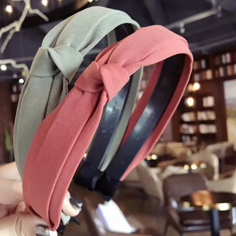 1 шт. однотонный обруч с зубчатой головкой Женская двухсторонняя завязанная