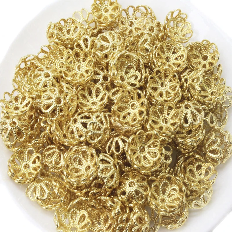 

50Pcs Brass Flower Filigree Torus Shape Beads End Caps Jewelry Findings Spacer Beads For Diy Needlework Necklace Bracelet Making