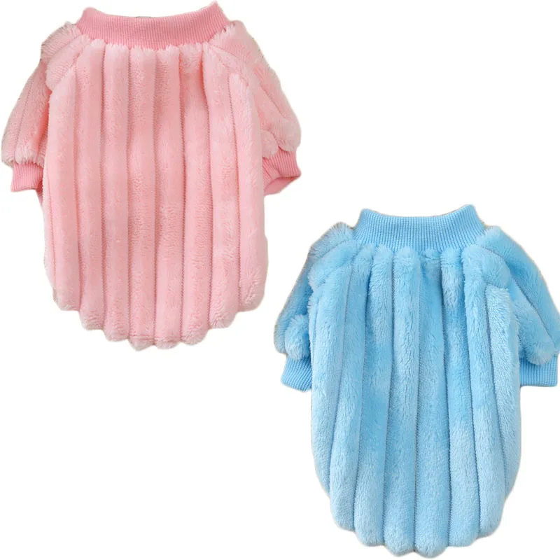 Флисовая одежда для собак зимняя мягкая теплая толстовка с полосками и коротким