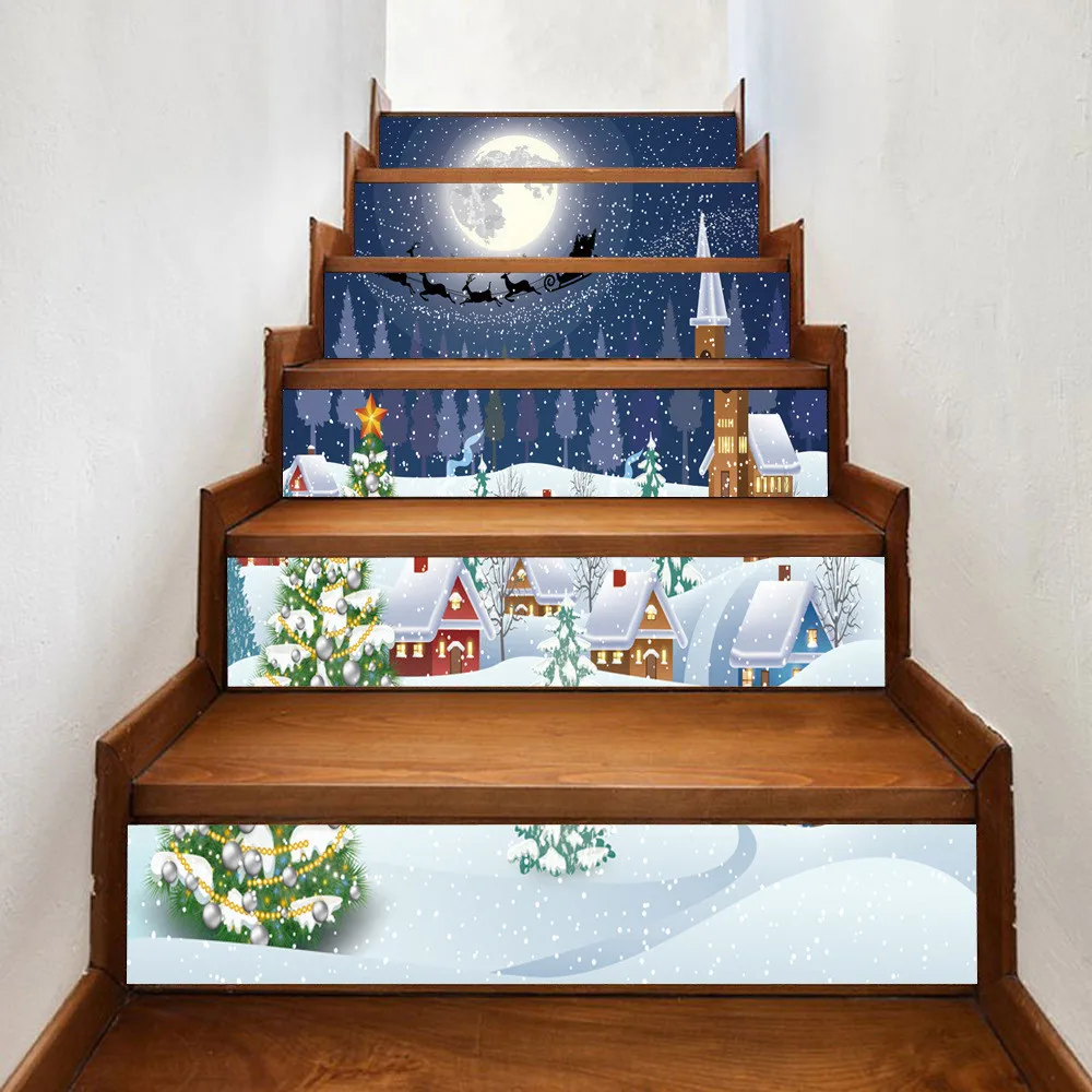 Наклейки на новогоднюю ночь лестницу домашний декор гостиной лестницы