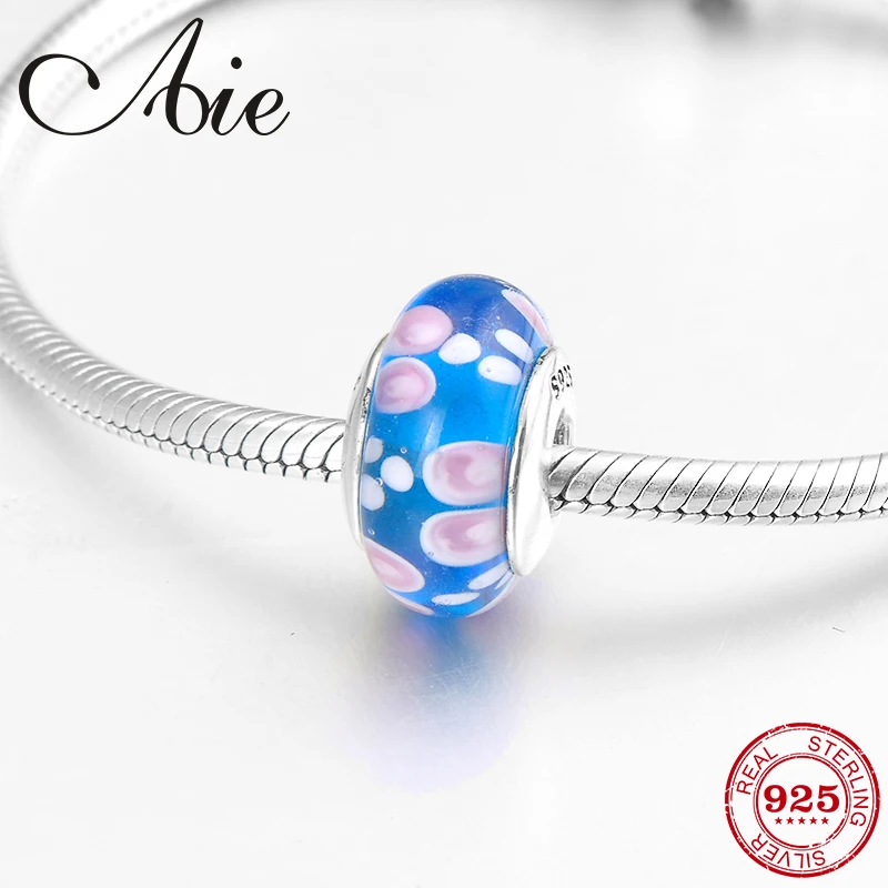 2018 Новые 925 стерлинговое серебро тонкий розовый узор глубокий синий бусины Murano Glass подходят оригинальным европейским браслетам Charms Jewelry making.