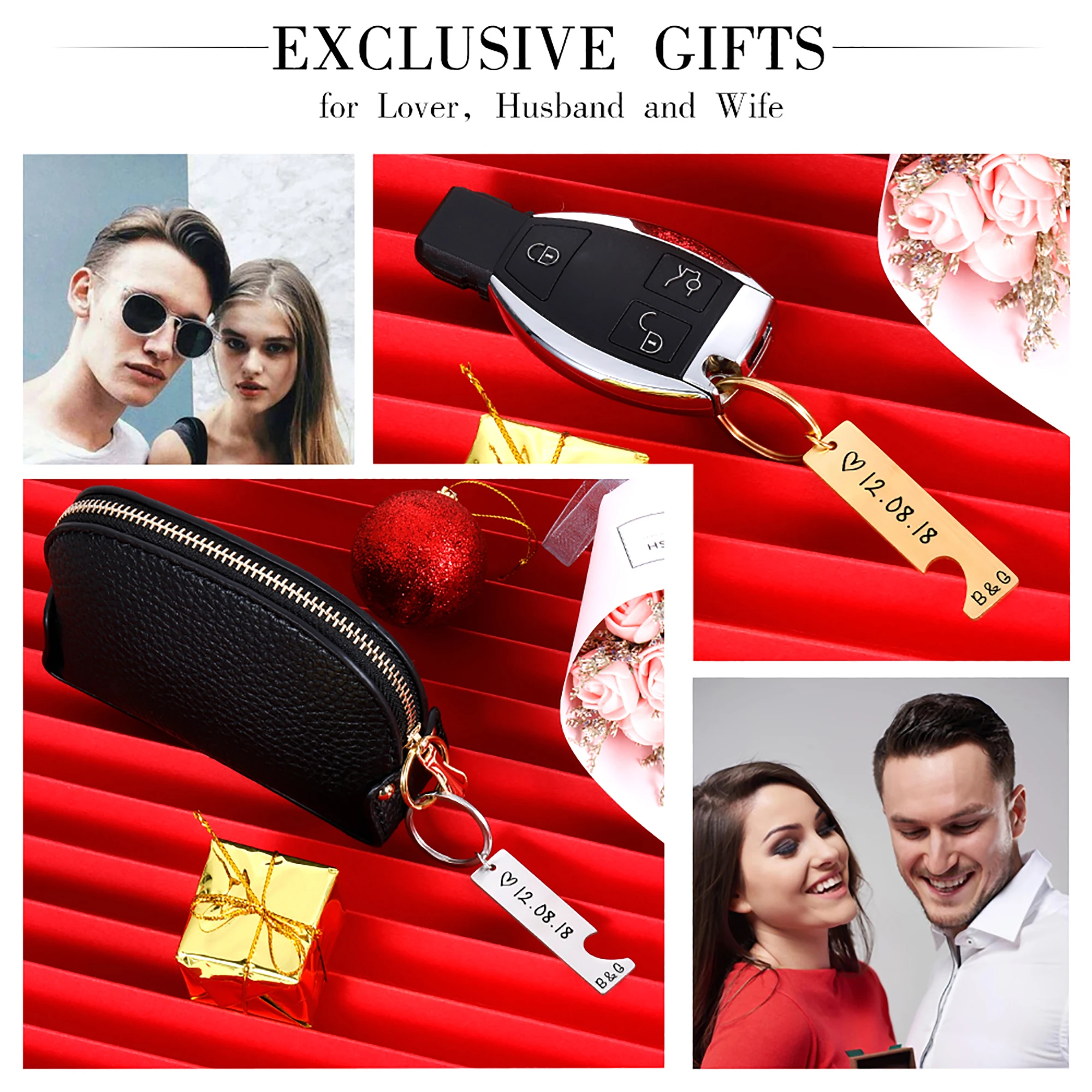 

2 pcs Couple Custom Name Date Heart Keychain Set Personalized Love Keyring Gifts For Lover Anniversary Valentine's Day Present
