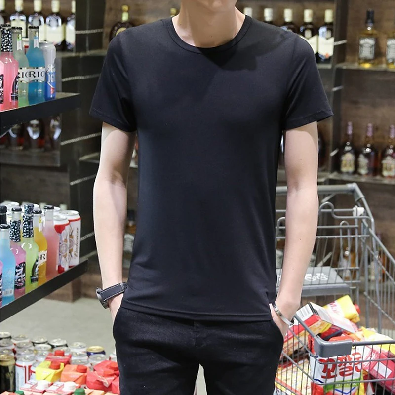 

Slim T-Shirt Men Plain Tee Standard Blank T Shirt Black White Tees Top New