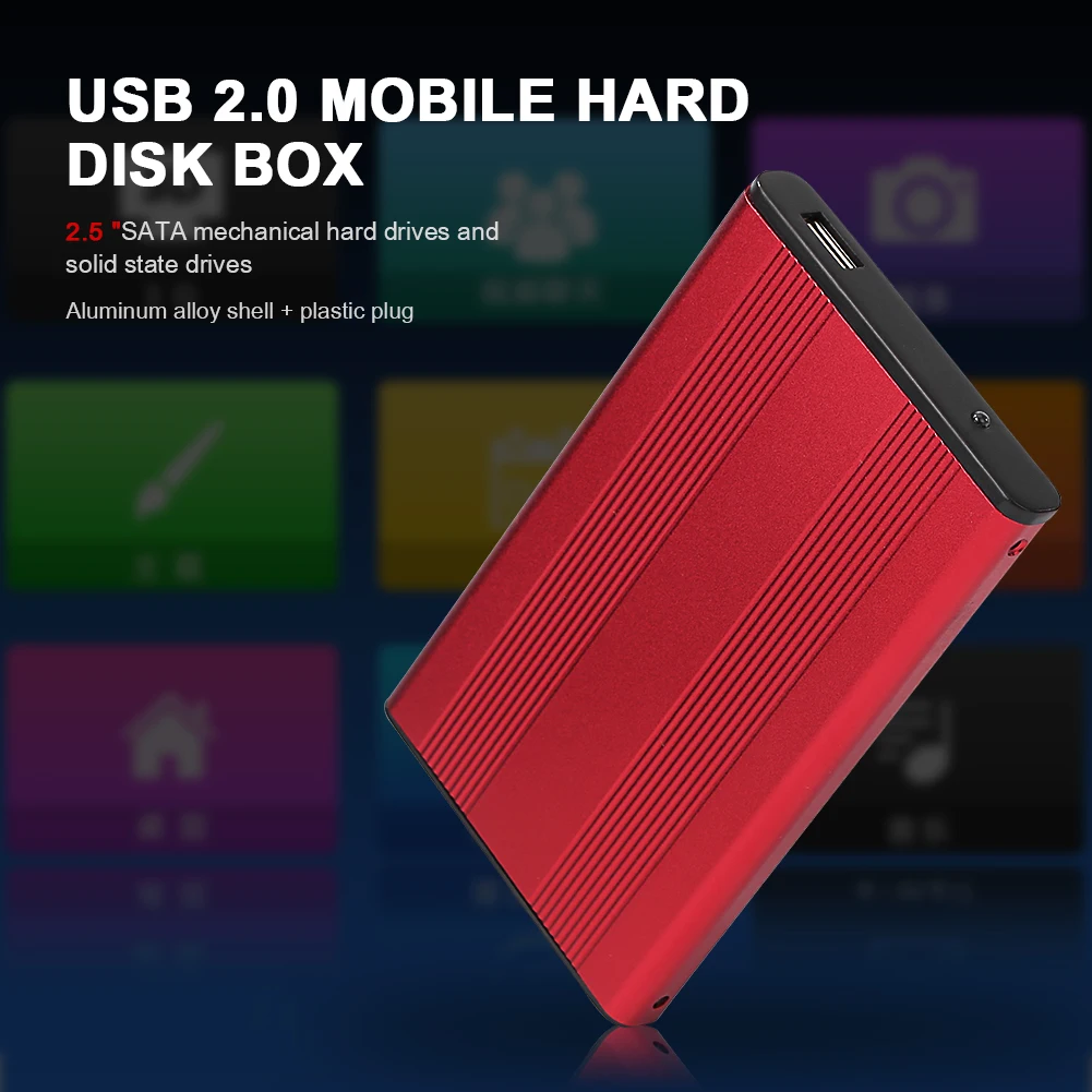 

USB 2.0 SATA External Mobile Hard Drive Disk Aluminum Alloy 2.5 inch HDD Case HDD Case with USB Cable Pouch New
