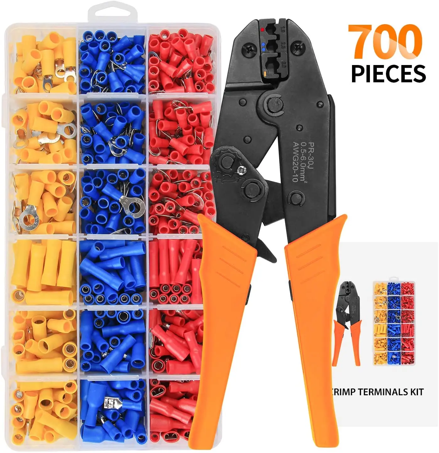 

700Pcs Crimping Tools Pliers for 22-10 AWG 0.5-6.0mm2 of Insulated Car Auto Terminals & Connectors Crimping Plier Wire Kit HS-30