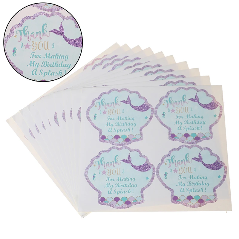 

40pcs/pack Thank You Sea Shell Label Party Favors Mermaid Sticker Mermaid Party Birthday Party Decorations