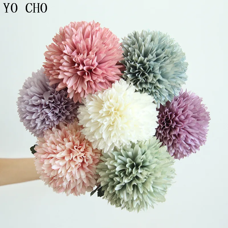 

YO CHO Artificial Silk Dandelion Flower Fake Pompon Flower Arrangement DIY Mini Bouquet Pink Dandelion Home Garden Wedding Decor