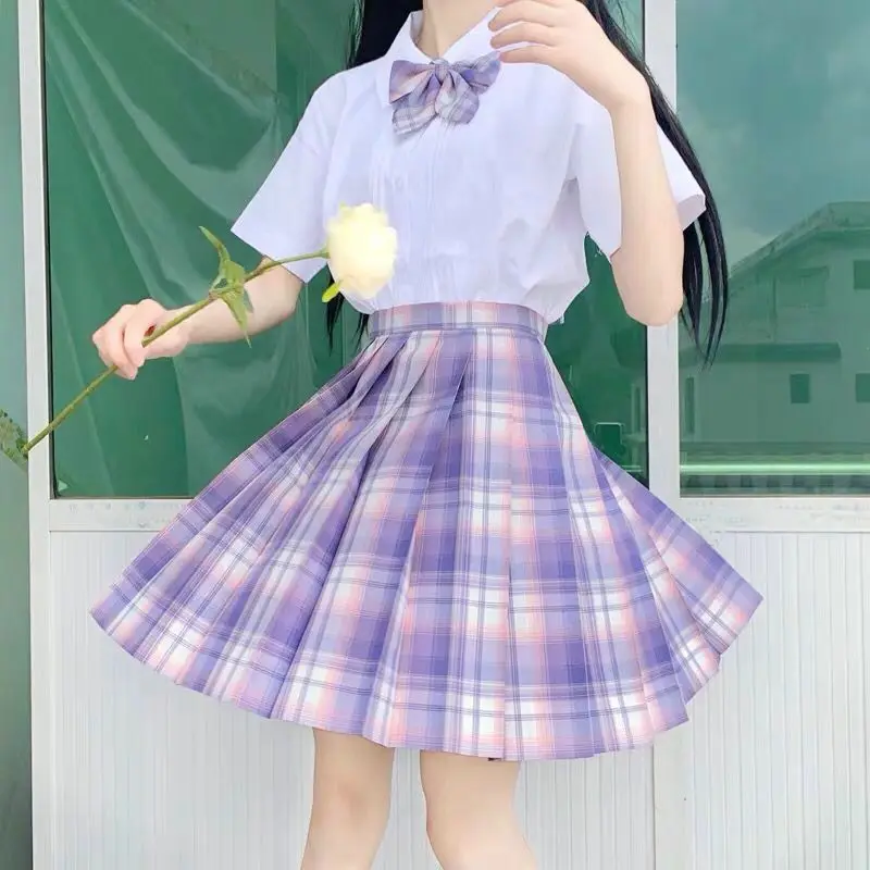 

Japanese JK Plaid Skirt Cute Student Uniform Suit Gentle Pleated Skirt Korean Style High Waist Mini Skirt Summer