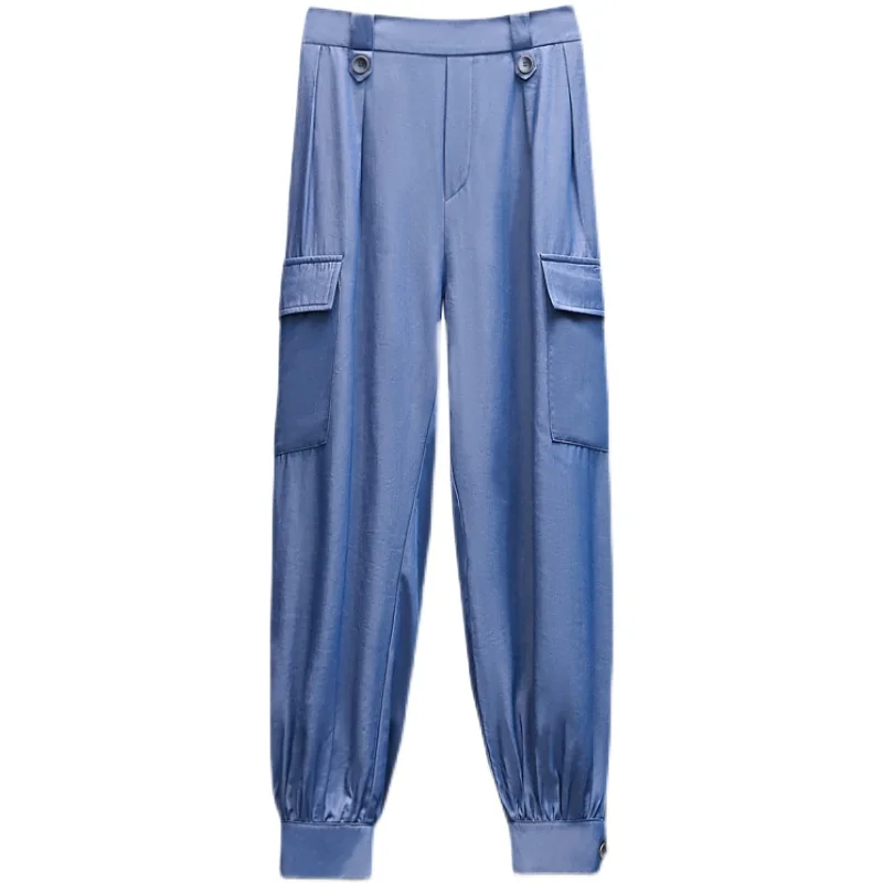 

Summer Pants Women's Harem Pants Hemline Side Pocket Pant Fashion High Waist Wide Leg Stretch Waist Plus Size Black Pants Women