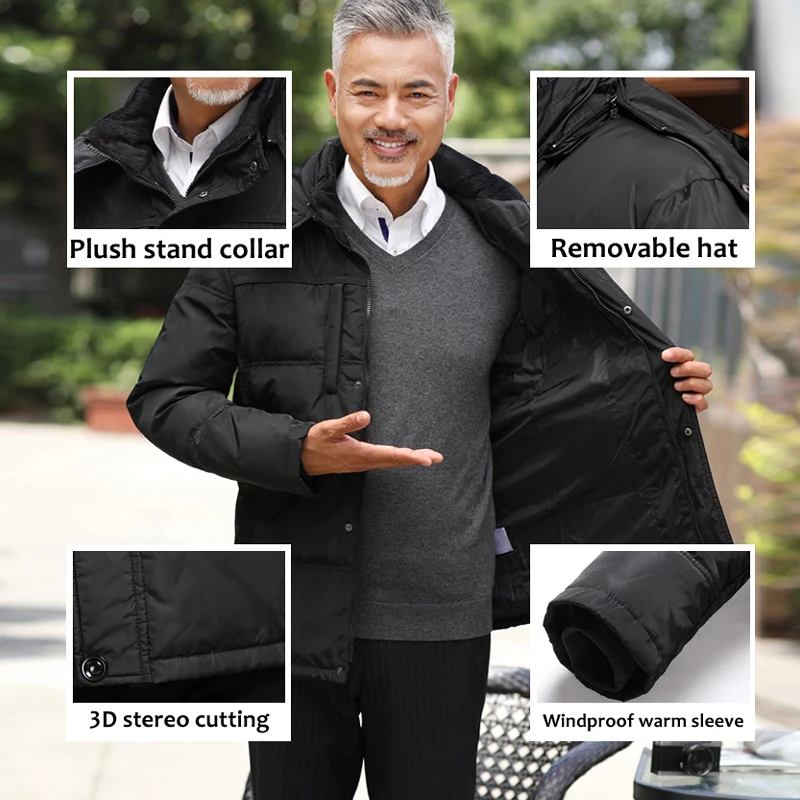 Модная теплая толстая зимняя куртка 90% на белом утином пуху для мужчин пальто со