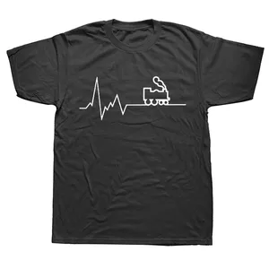 Футболка мужская с принтом сердцебиения и железной дороги, смешной хлопковый топ с коротким рукавом, рубашка, одежда для лета