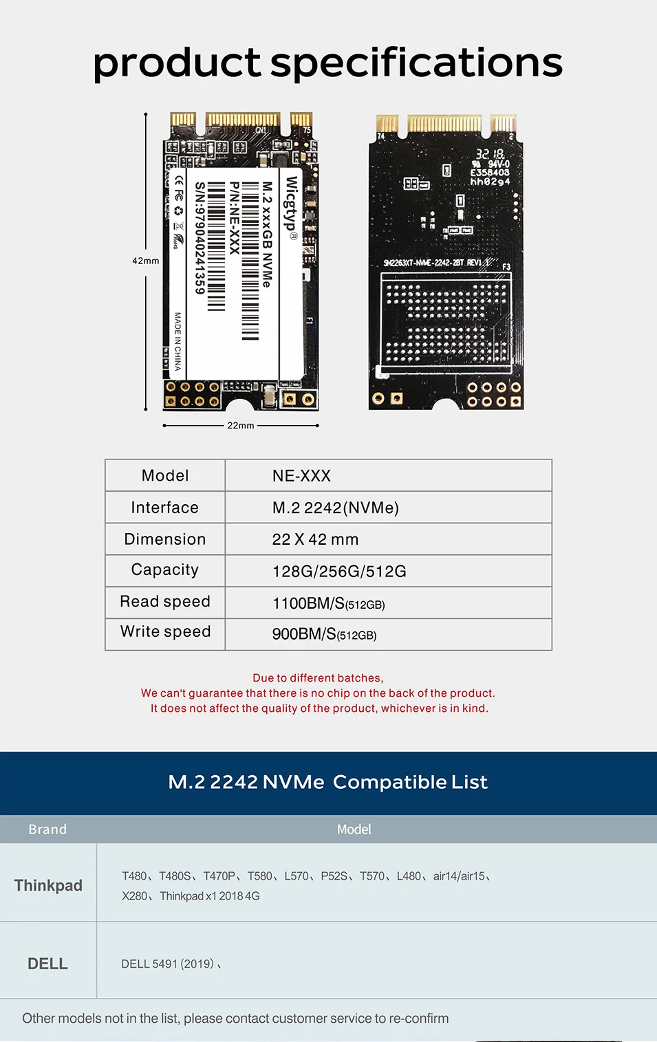 Wicgtyp PCIE NVME 22*42 SSD 128 ГБ 256 512 1 ТБ твердотельный накопитель для ноутбука, настольного компьютера, твердотельных дисков для LENOVO для DELL
