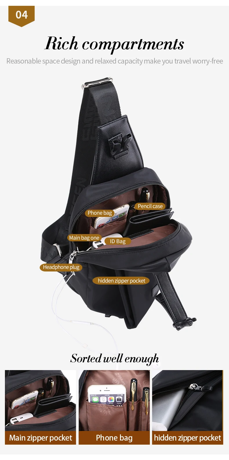 Zoger Japanese street chest bag men's tide brand men's shoulder bag Messenger bag tooling function wind bag fashion Oxford backp