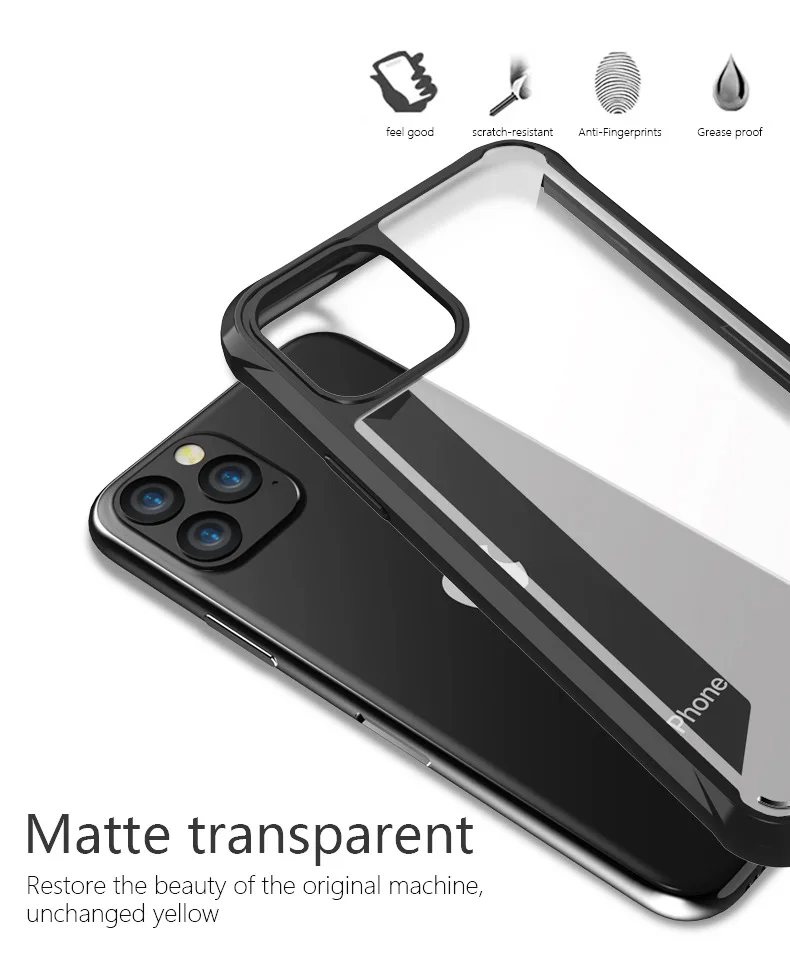 Матовый ударопрочный чехол из поликарбоната с мягкими краями для iPhone 11 Pro Max 7 Plus 8 X
