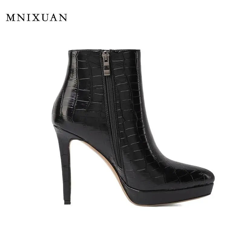 

Sexy super high heels white platform boots women punk shoes 2020 new pointed toe zipper short boots gold booties big size 34-43