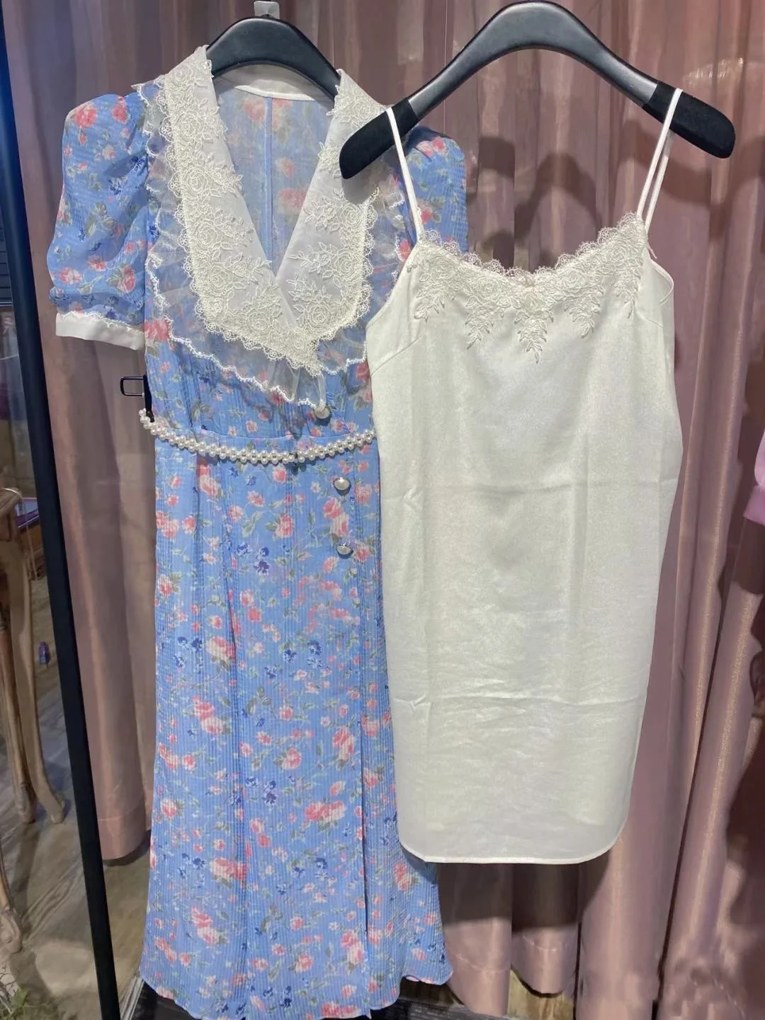 

2021 Summer Women Elegant Dress French Lace Lapel Vintage Floral Dress Women Casual Chiffon A-Line Party Dress Female Vestidos