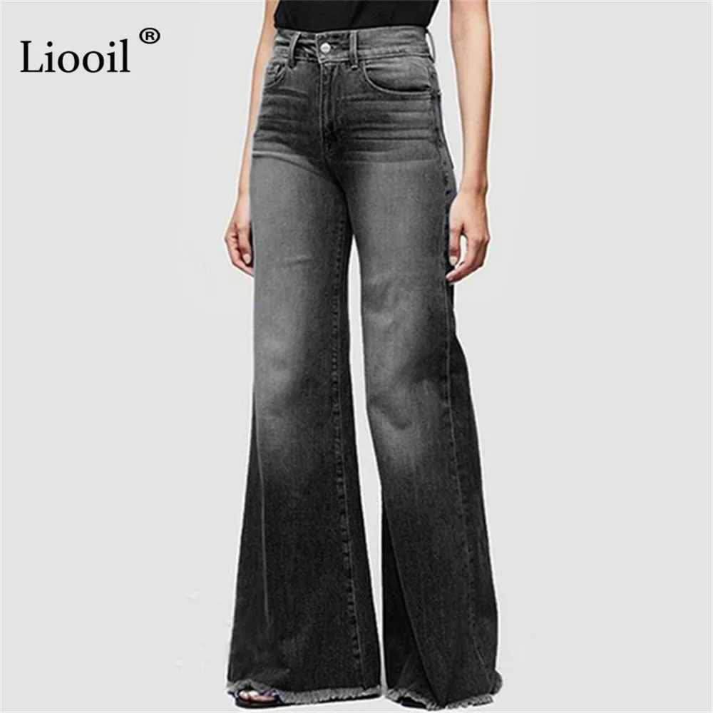 

Liooil Black Blue Mid Waist Skinny Flare Jeans For Women Wash Distressed Denim Trousers Plus Size Sexy Bell Bottoms Jean Pants