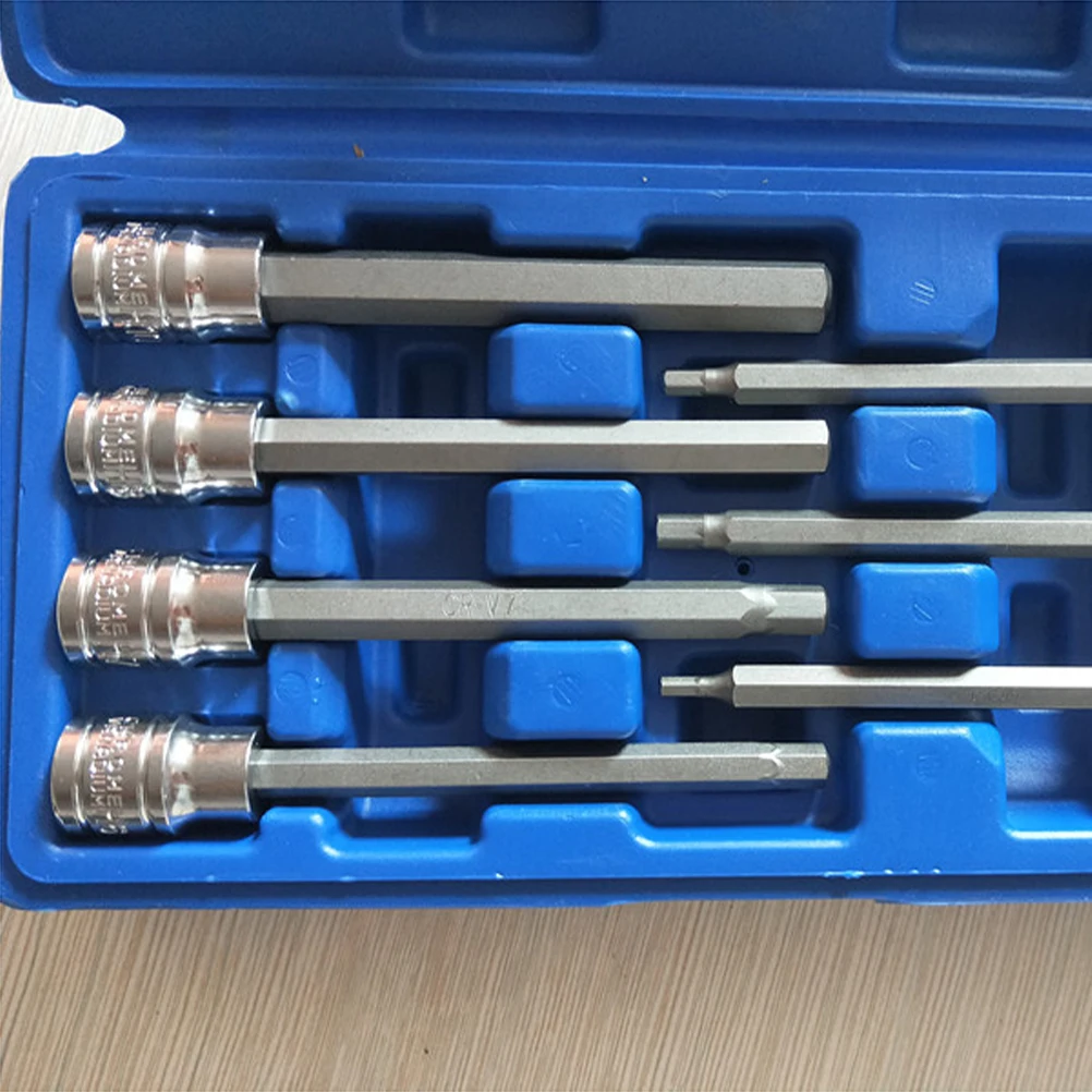 

7pcs Extra Long Metric Hex Bit Socket Set Chrome Vanadium Steel Sockets Hex Allen Bit Sockets With Carrying Case Organizer Box