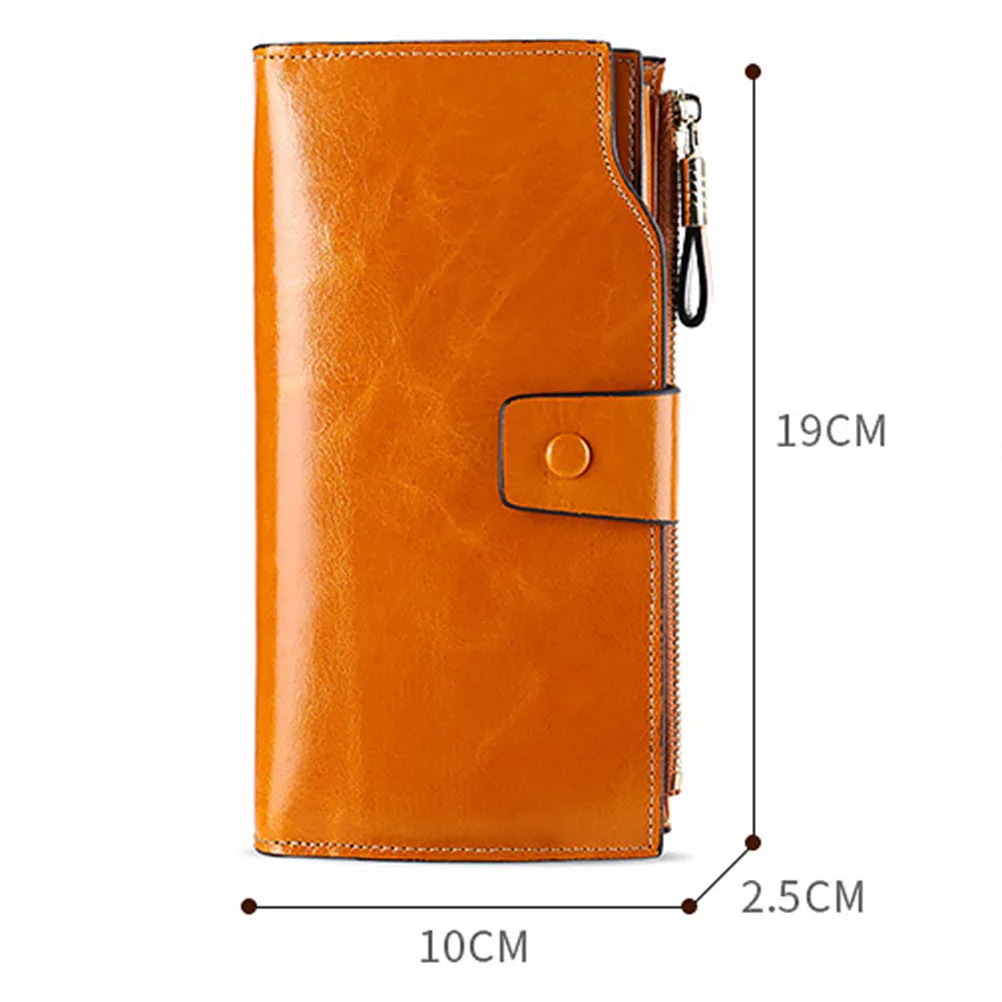 Genuine Leather Women's Wallet Long Oil Wax Leather Mobile Phone Clutch Bag Cowhide Retro Wallet Wallet for Women