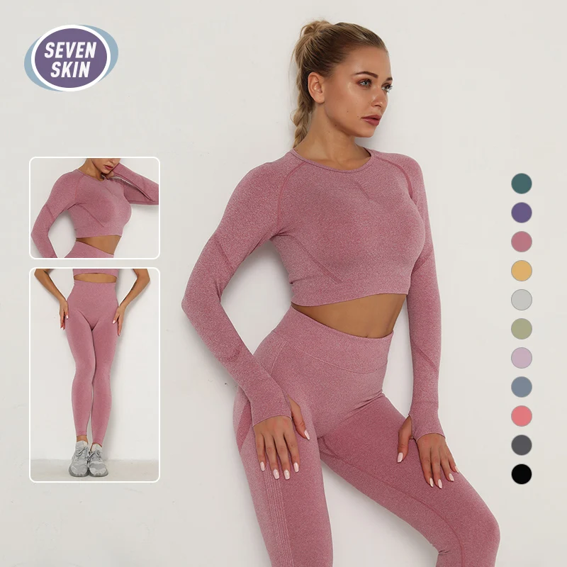 

SEVEN SKIN Women 2pcs Seamless Yoga Set Gym Sport Suits Workout Clothing Long Sleeve Top High Waist Leggings Fitness Sports Wear