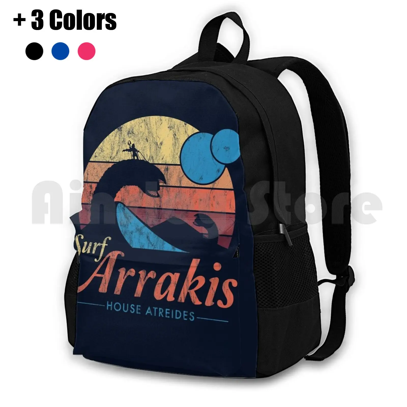 

Visit Arrakis-Vintage Distressed Surf-- Sci Fi Outdoor Hiking Backpack Waterproof Camping Travel Retro Sandworm Surfing Surf