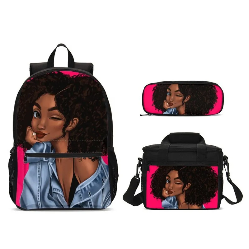 Women Backpack Colorful Art African America Girls School Bags Set With Food Bag For Teen Children Book Satchel Mochila | Багаж и сумки