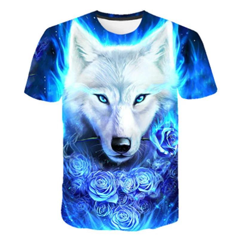 

2021 Wolf Printed T Shirt Men 3d T-Shirts Boys Casual Street Top Tee Short Sleeve Round Neck T Shirt Fashion Casual Plus Size