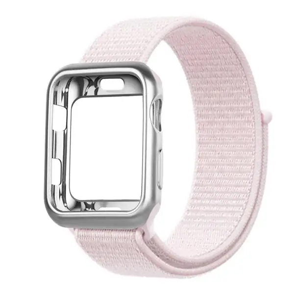 pearl pink Ремешок для часов apple Watch band Спортивная петля correa apple watch 4 3 iwatch band 38 мм 42 мм 44/40 мм нейлоновый браслет+ чехол для часов - Цвет ремешка: pearl pink