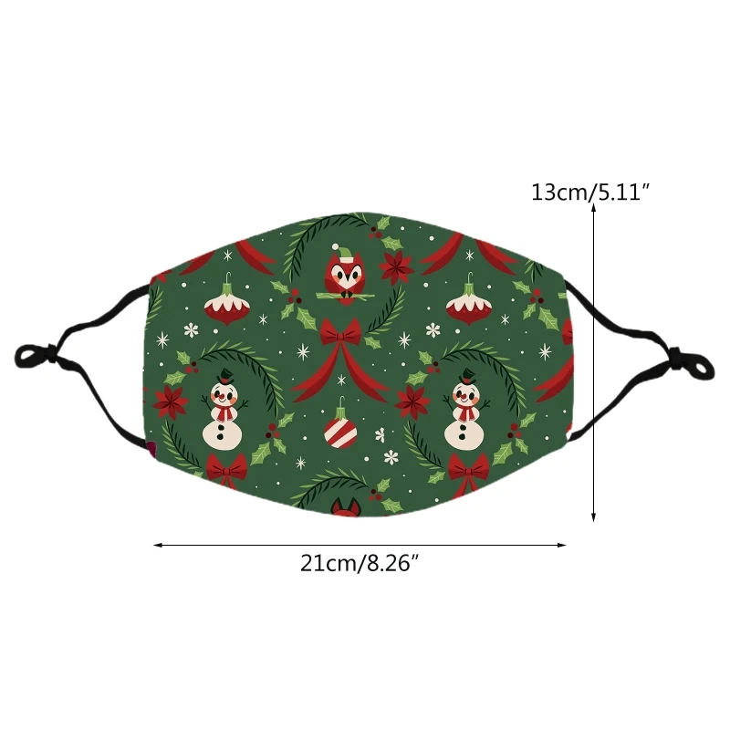 

10Pcs Adult Christmas Cartoon Rabbit Printed Washable Face Mask with Insertable Filter Pocket Holiday Protective Mouth-Muffle