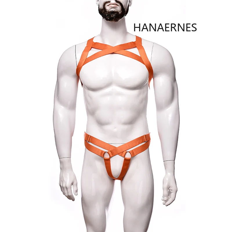 

Bondage Mens Harness Thongs Set Nightclub Costume Body Chest Costume G-string Jockstrap Lingerie Man Halter Hollow Out Neck