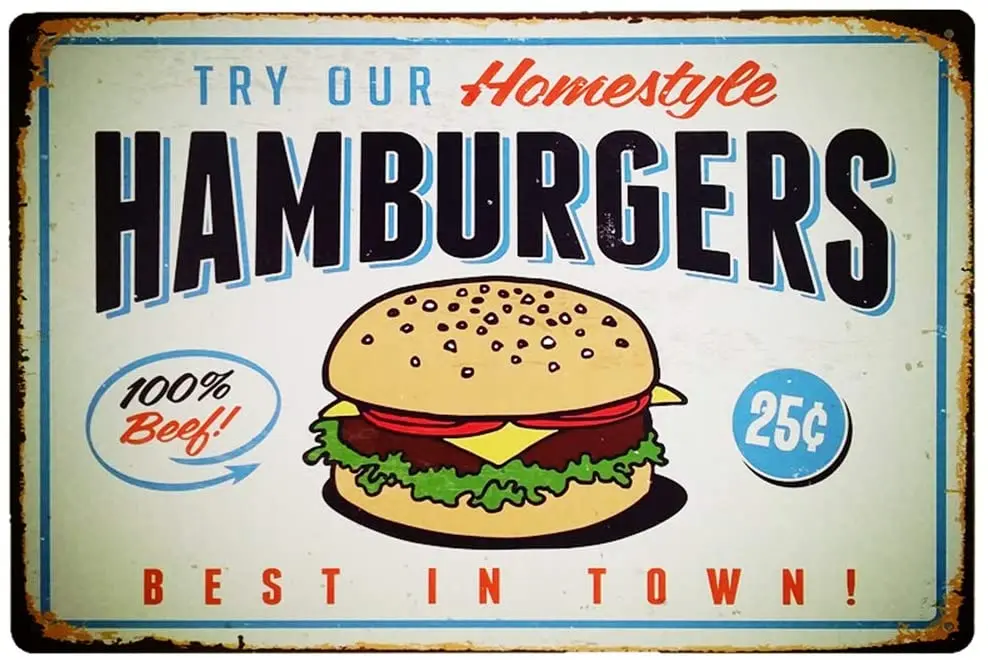 

Hamburgers Best in Town Vintage Metal Tin Signs for Wall Bar Pub Home Retro Decor 12x8 Inch