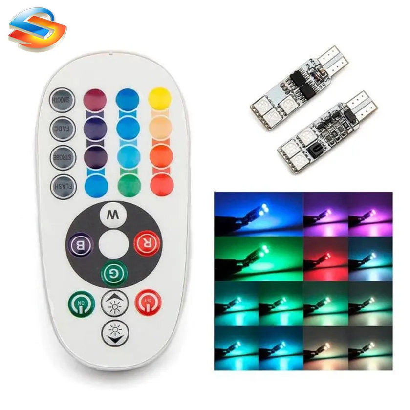 2 xT10 RGB 194 168 W5W Автомобильная Лампа для чтения с клиновидным цоколем 6 цветных