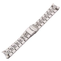 rolamy 22mm silver solid curved end solid links replacement watch band strap bracelet double push clasp for seiko